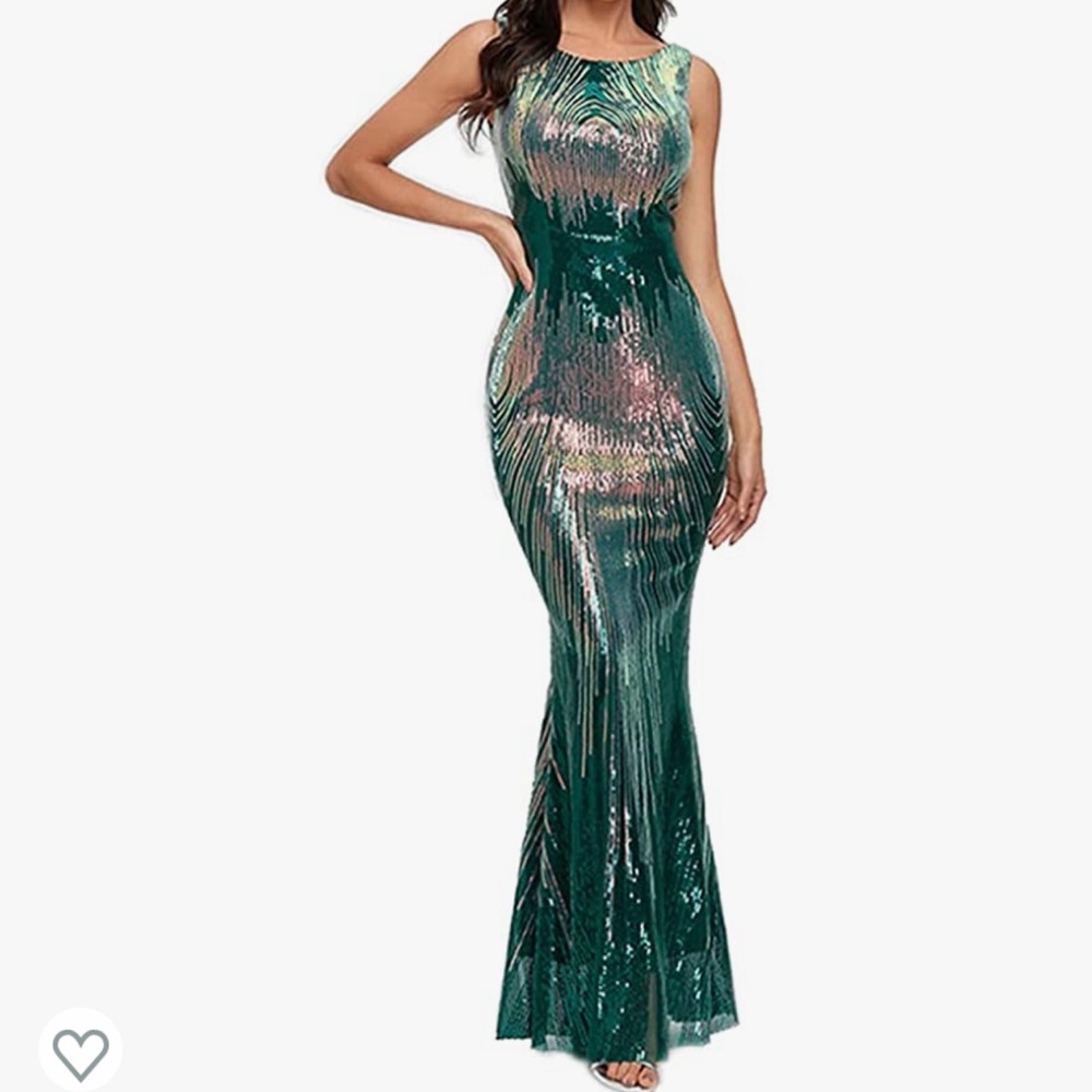 Green sequin evening mermaid party maxi dress size medium